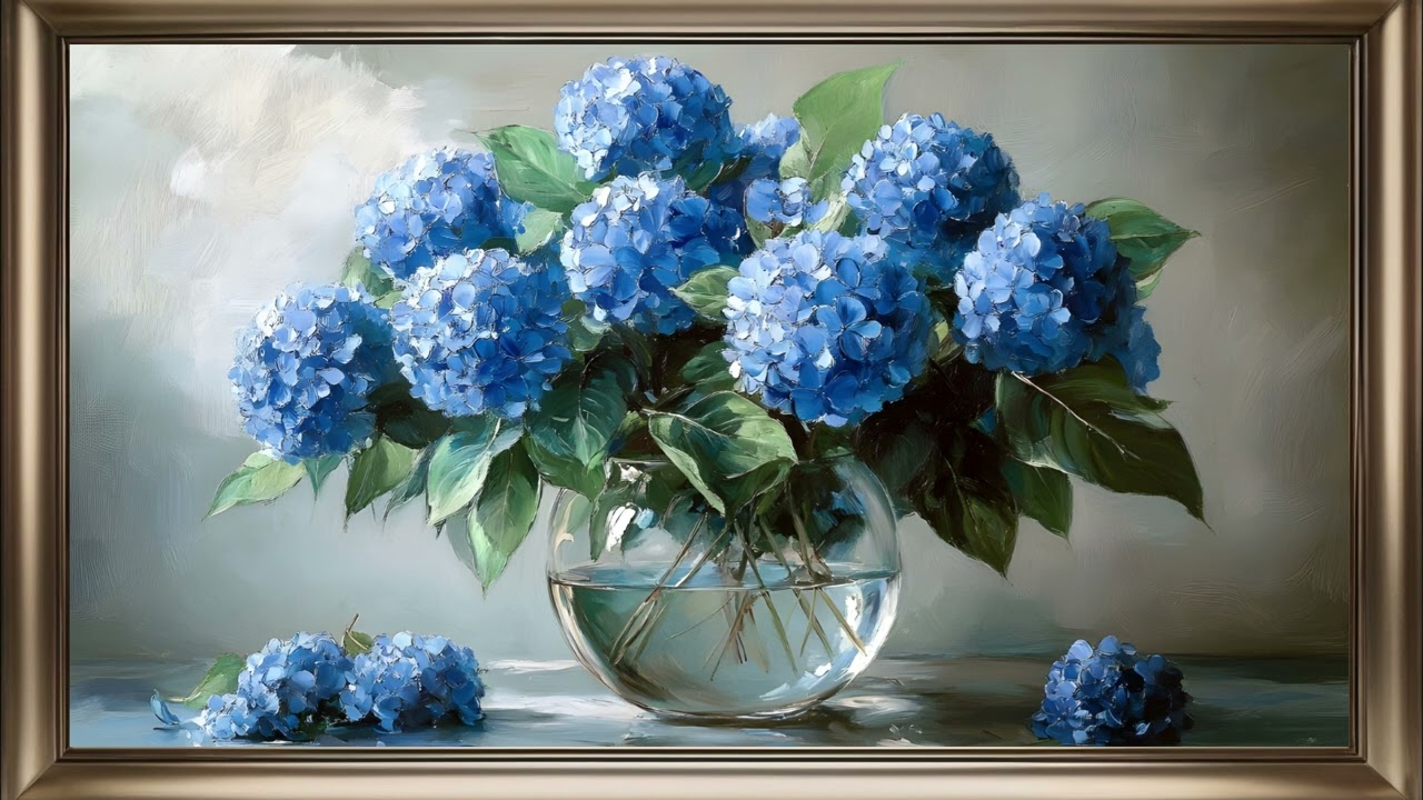 Blue Hydrangeas Frame TV Art | Floral Screensaver For Your TV