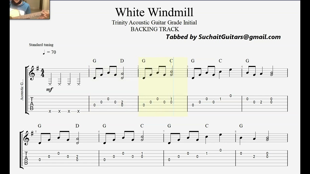White Windmill (FT & BT)- Trinity Acoustic Grade Initial guitar lesson