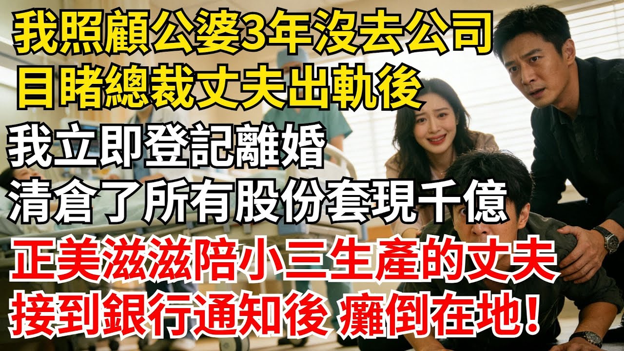 我照顧公婆3年沒去公司，目睹總裁丈夫出軌後，我立即登記離婚，清倉了所有股份套現千億，正美滋滋陪小三生產的丈夫，接到銀#家庭倫理劇#婆媳關係#人性真相