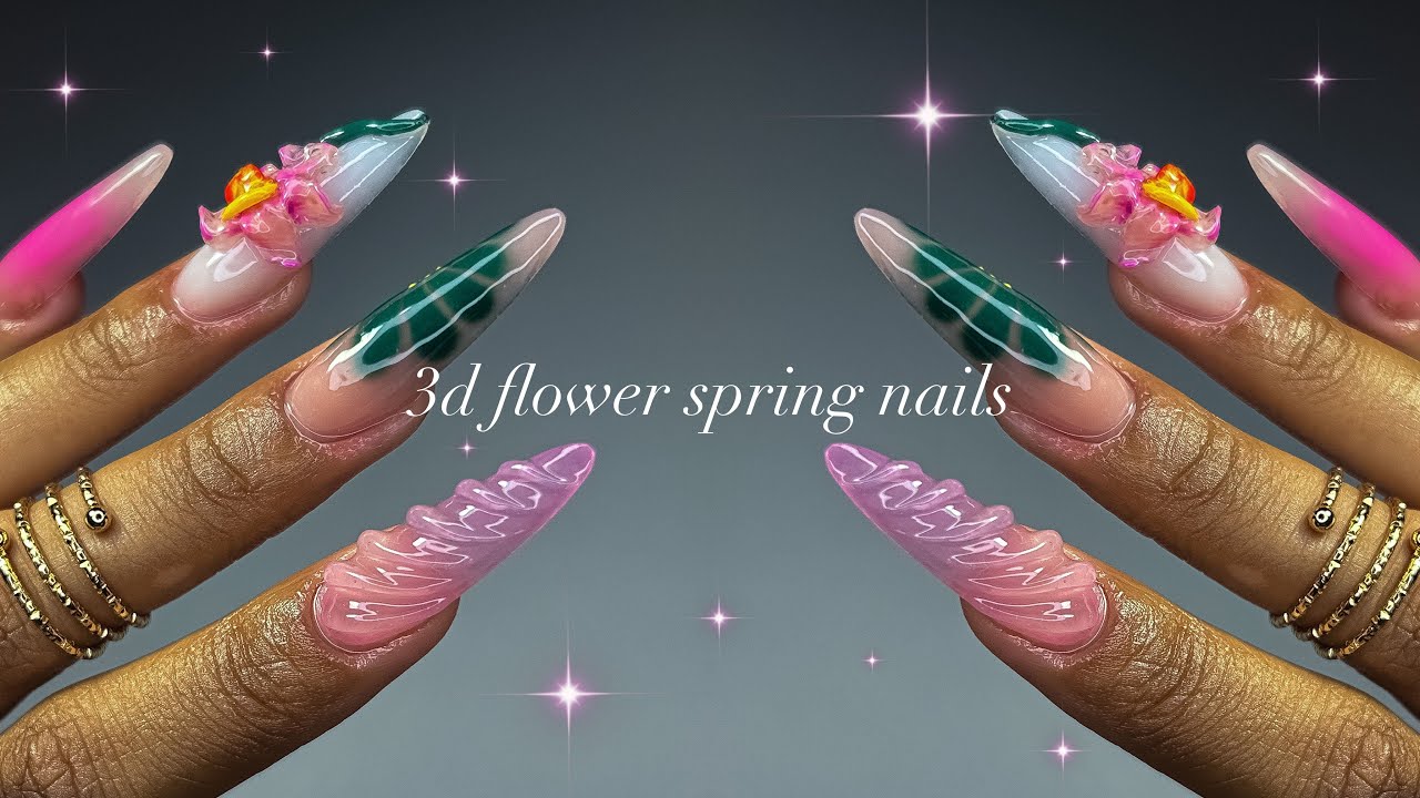 3D Flower Spring Nails!🌺🌱✨| acrylic almond nails + intricate nail art!✨