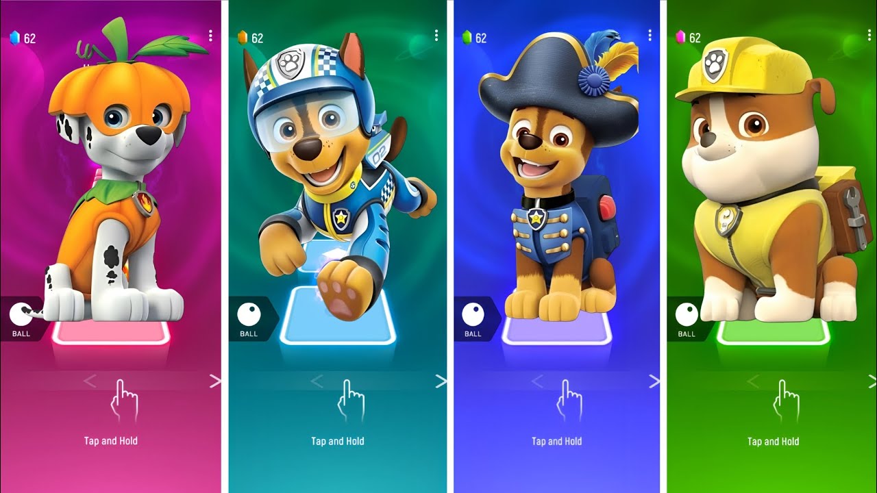Marshall VS Rubble Paw Patrol VS Paw Patrol Ryder VS Paw Patrol - Tiles Hop EDM Rush