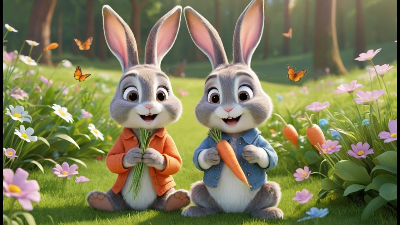 Five Little Rabbits Nibble Nibble Nibble | Cute Animal Song & Counting Rhymes