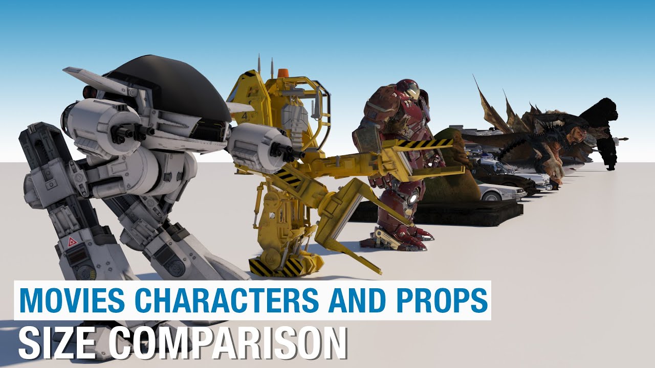 Movies Size Comparison in 3D:  Characters and Props.