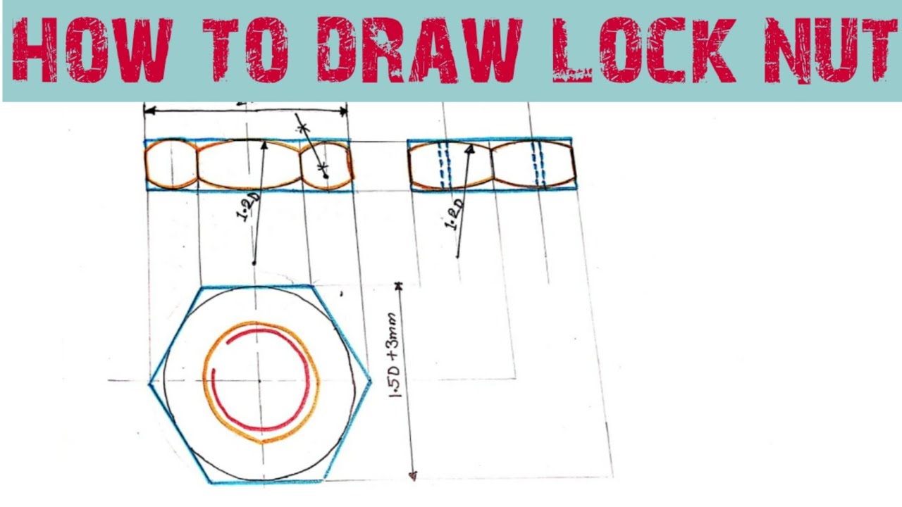How to draw lock nut (Engineering drawing). Orthographic projection |Engineering and poetry|