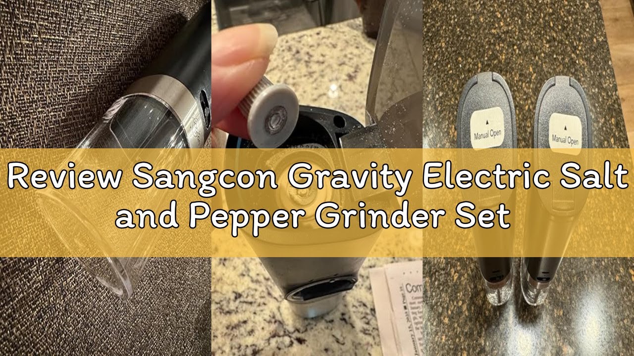 Review Sangcon Gravity Electric Salt and Pepper Grinder Set Rechargeable with Dust Cover, Large Capa