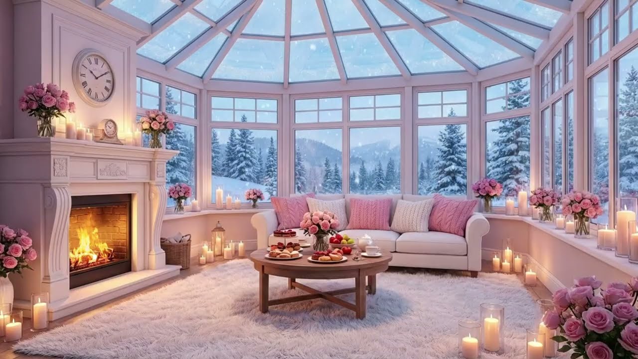 Slow Winter Evening by the Fireplace ❄️ Candlelight Conservatory Ambience for Unwinding