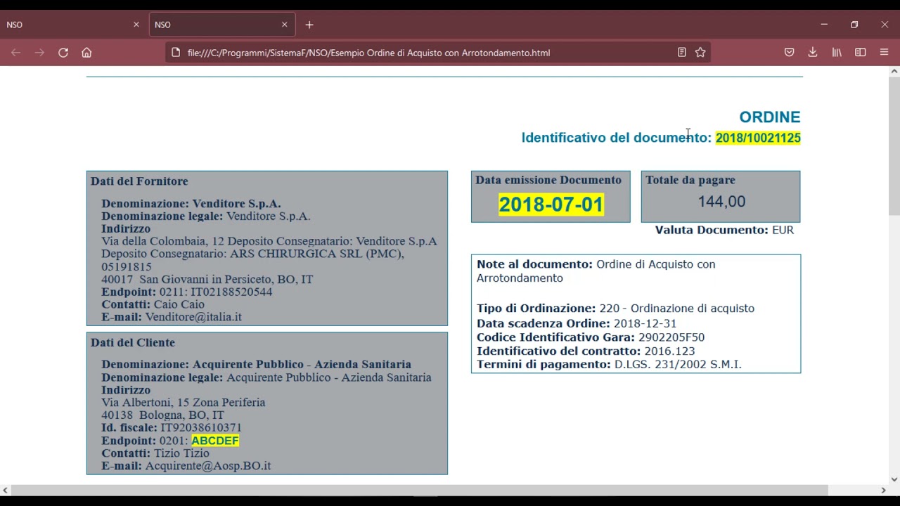 NSO - RICEZIONE ORDINI TRAMITE PEC