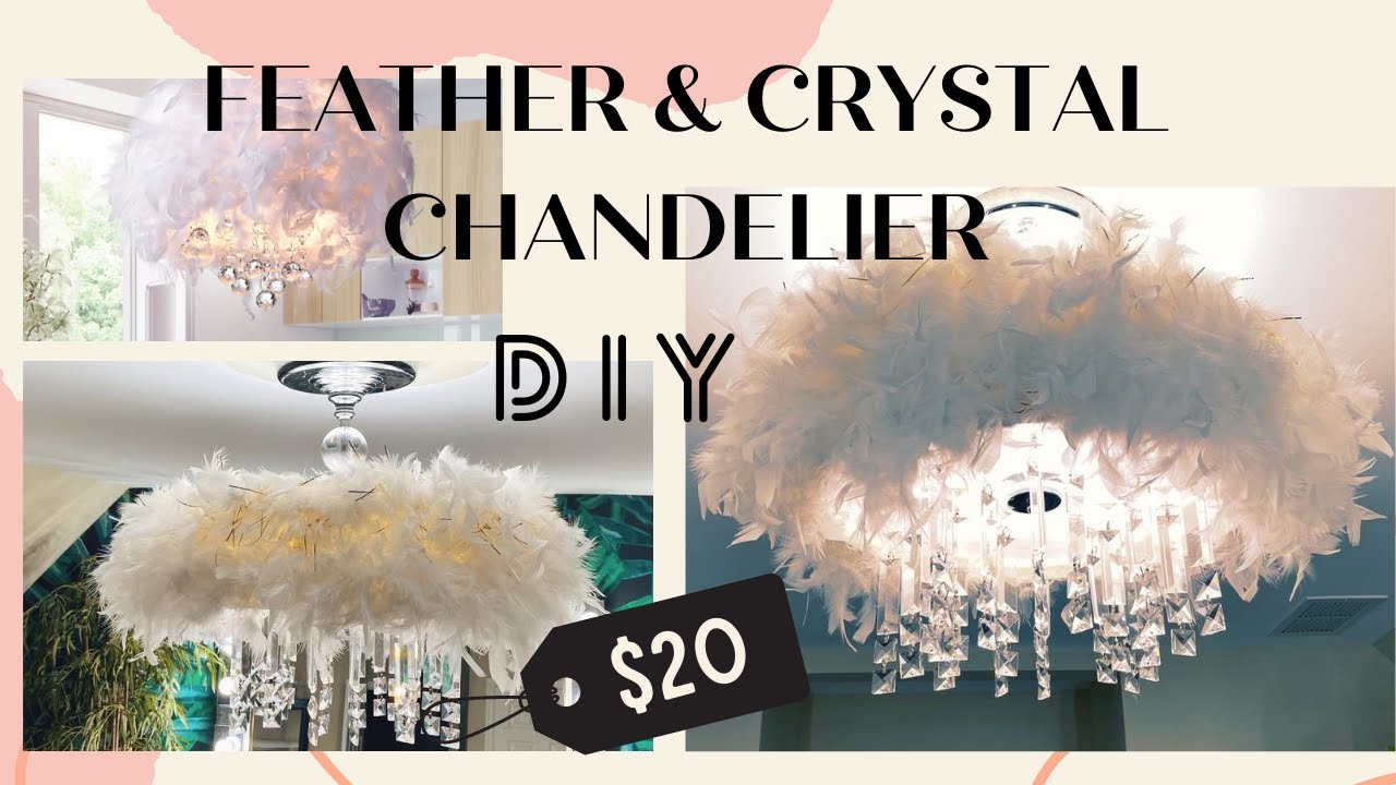 DIY | $20 Feather and Crystal Chandelier | Quick Craft | GLAM