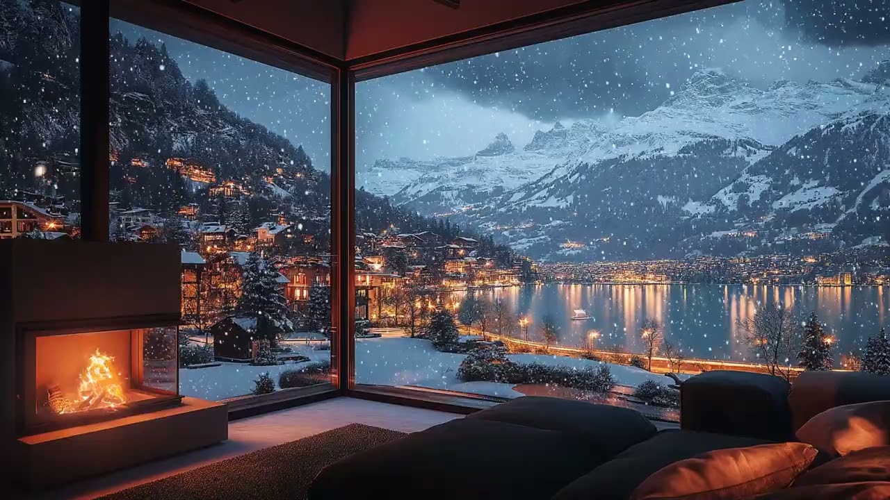 🔥 Strong Snowfall White Noise | Intense Winter Ambience with Crackling Fireplace
