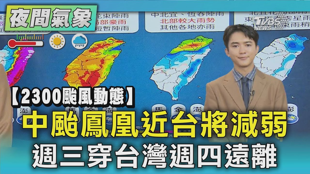【2300颱風動態】中颱鳳凰近台將減弱 週三穿台灣週四遠離｜TVBS新聞 @TVBSNEWS01