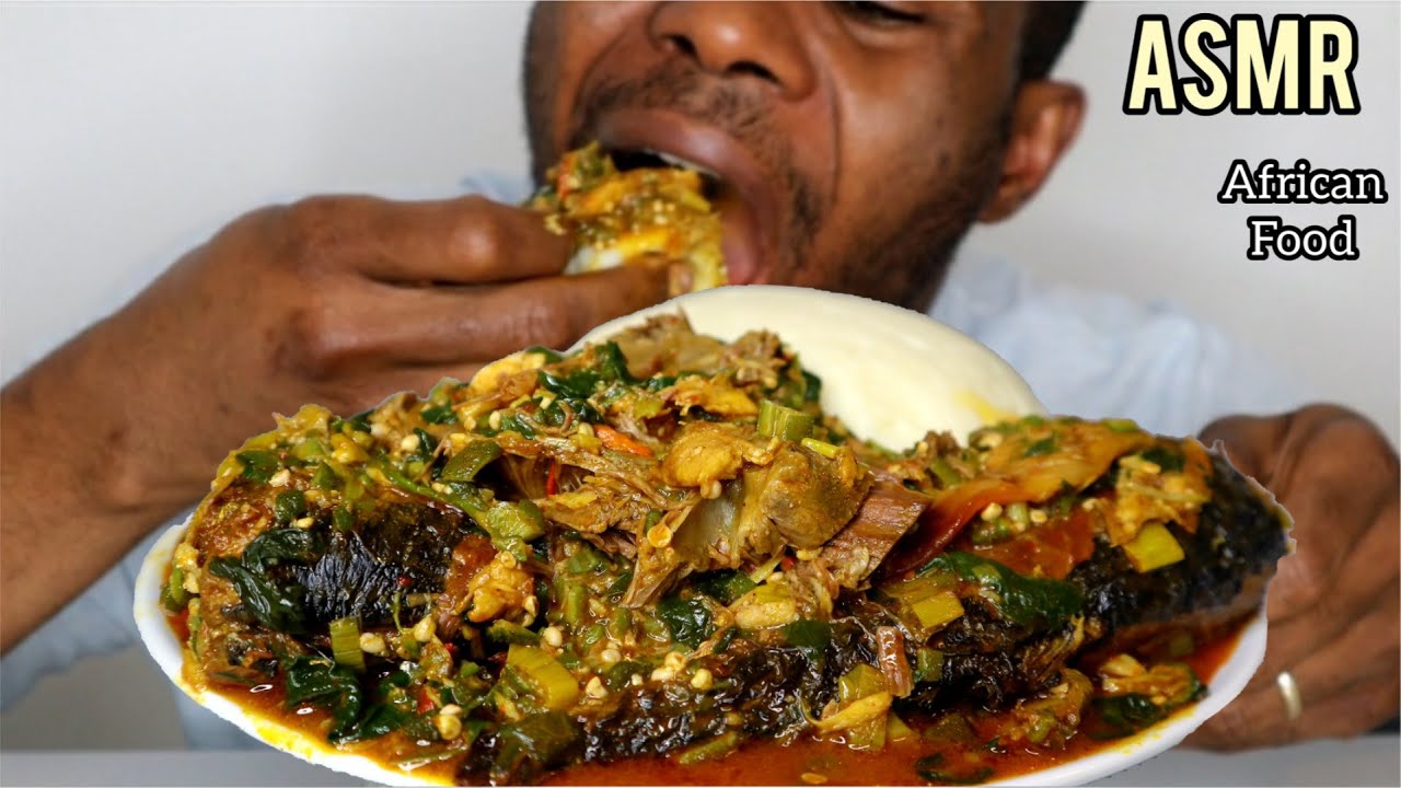 ASMR FUFU AND OKORA SOUP WITH MACKEREL FISH