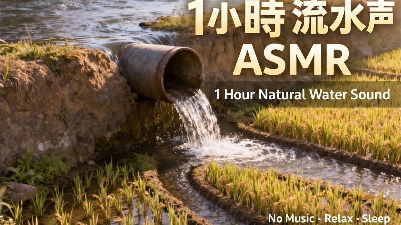 1小时 ASMR River Water Flowing into Rice Fields河水流入稻田｜自然水流声Natural Water Sounds｜放松・助眠・冥想 Relax &Sleep