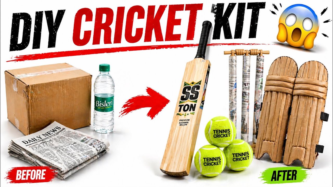 4 Easy Homemade Cricket Kits Making | how to make cricket bat, ball, wicket, pad at home |