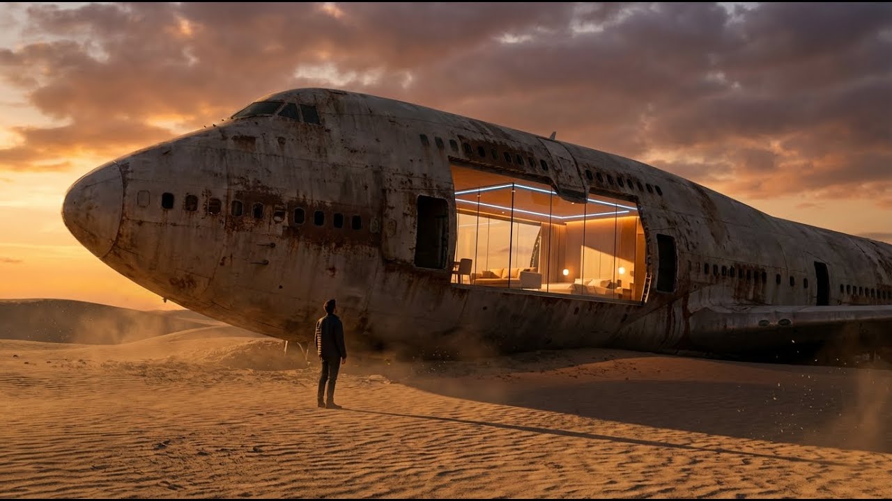 Turning a Desert-Abandoned Jumbo Jet Nose Into a Hidden Glass Villa