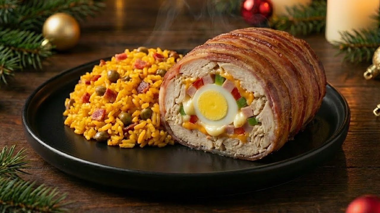 ¡La Cena Perfecta! Rollo de Pollo Jugoso con Arroz con Guandules