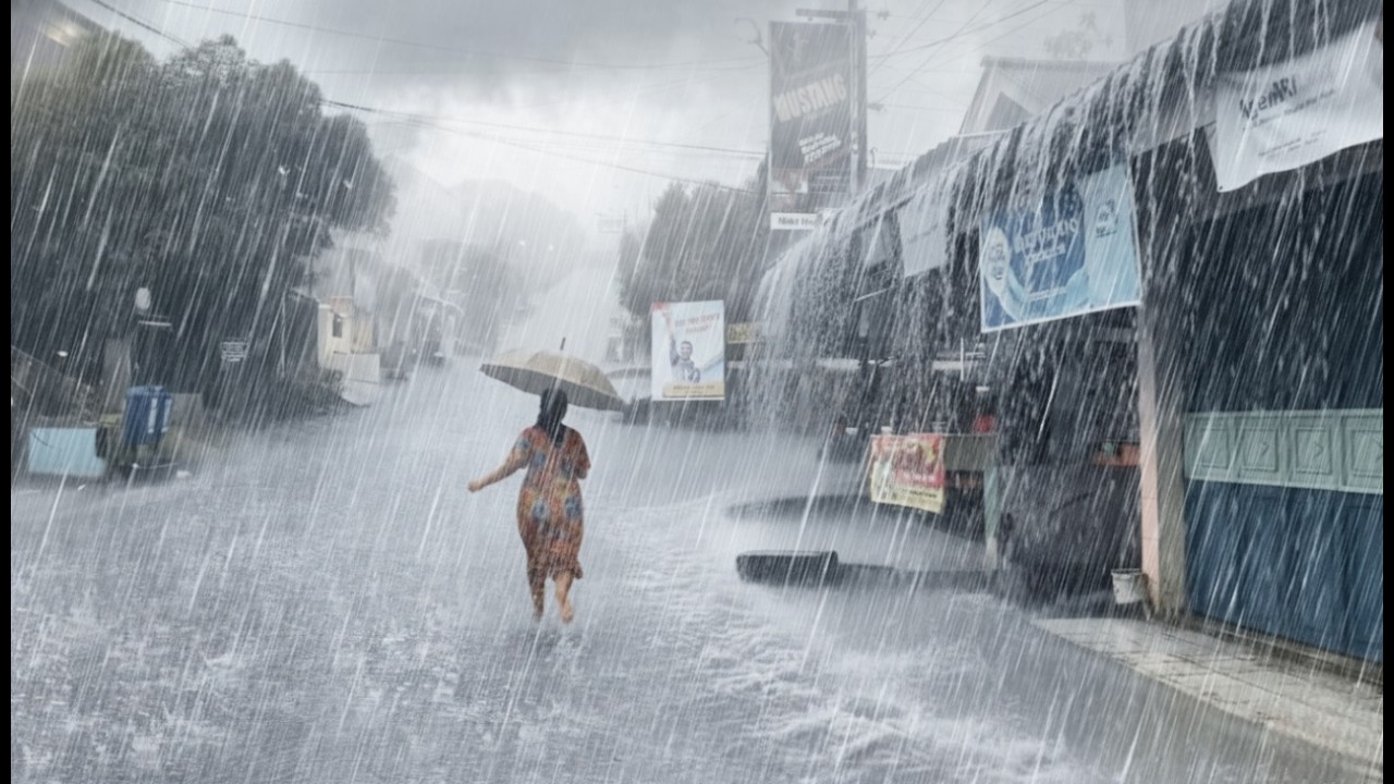 Rainy Day Walk in Indonesia 🌧️⚡ Natural Thunderstorm Sounds for Relaxation