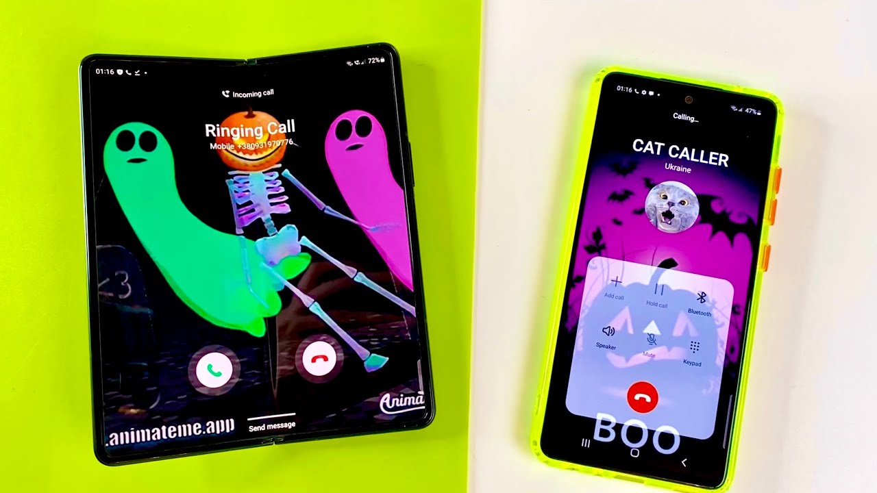 Incoming call HALLOWEEN 🎃 Samsung Galaxy Z FOLD 3 vs Samsung Galaxy a52s Outgoing call (android 12)