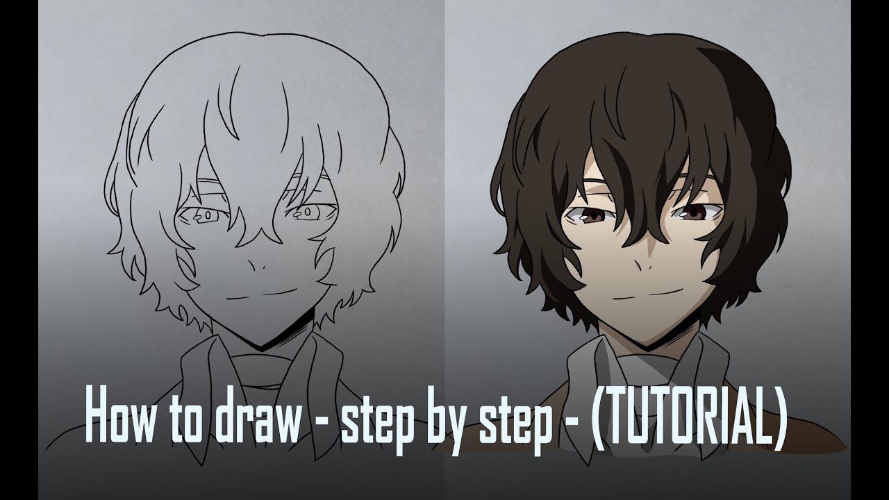 How to draw Dazai Osamu (Bungou Stray Dogs) tutorial step by step