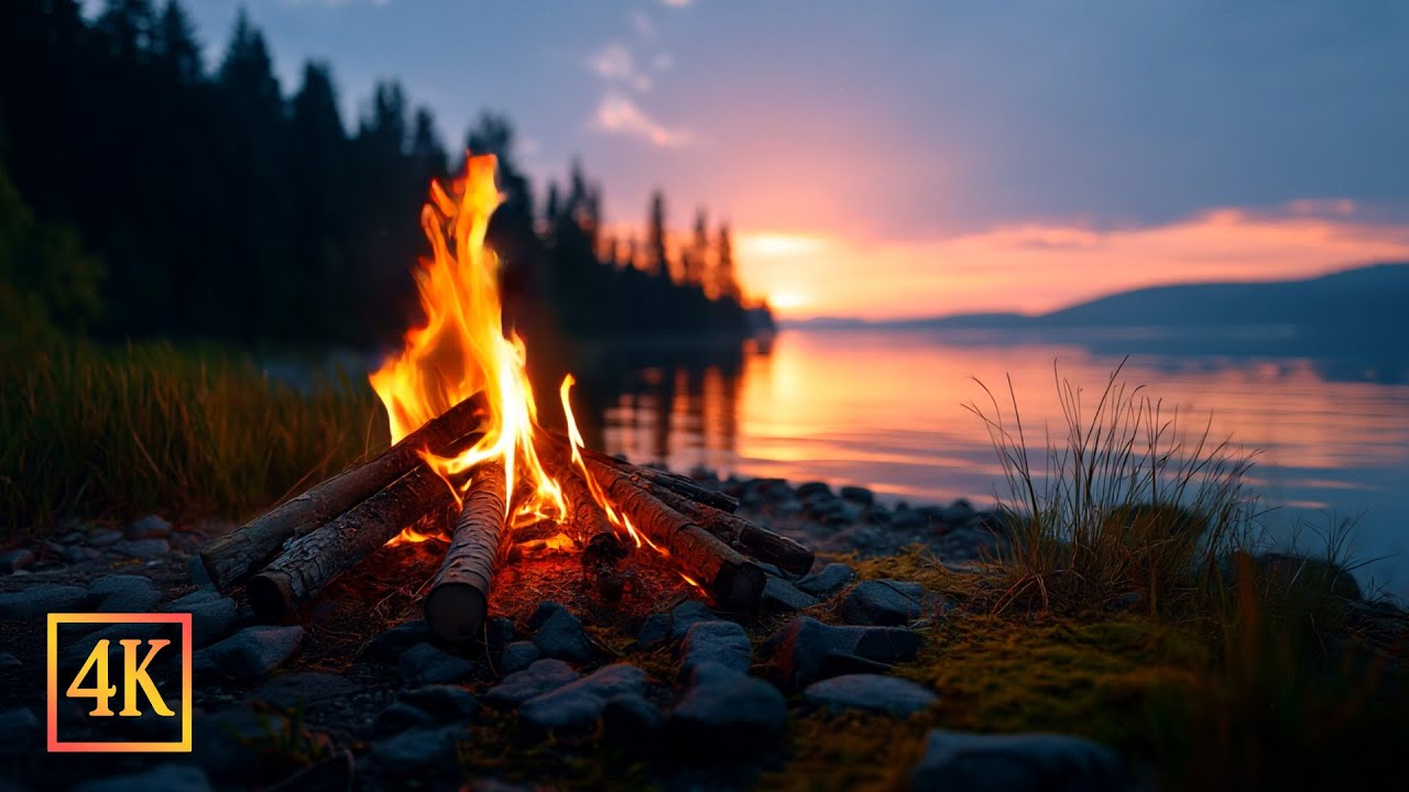 Peaceful Lakeside Campfire – Crackling Timber & Water Hush for Stress Relief 🔥🌊