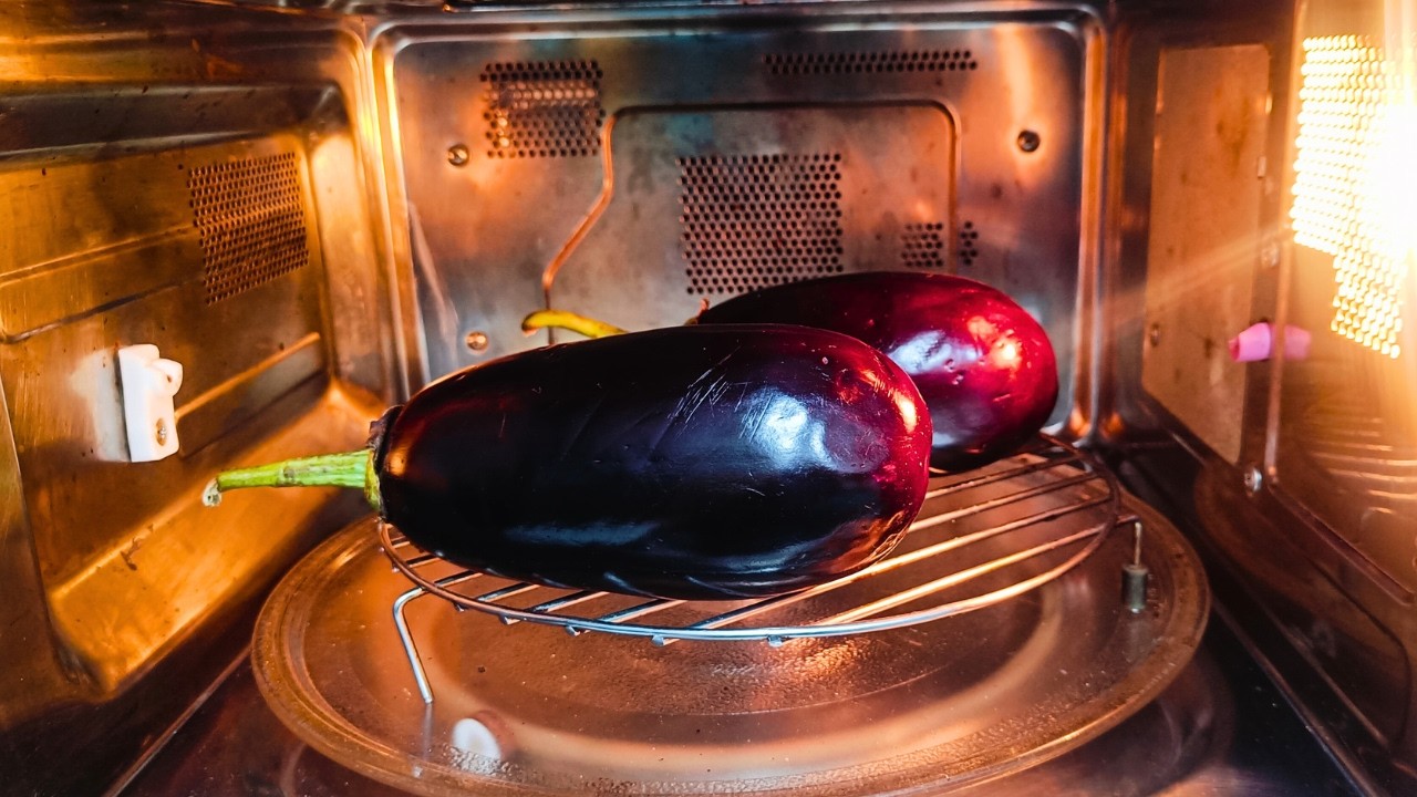 How To Prefect Roast Brinjal / Baingan  In microwave Oven | Roasting Eggplant | Microwave Hacks |