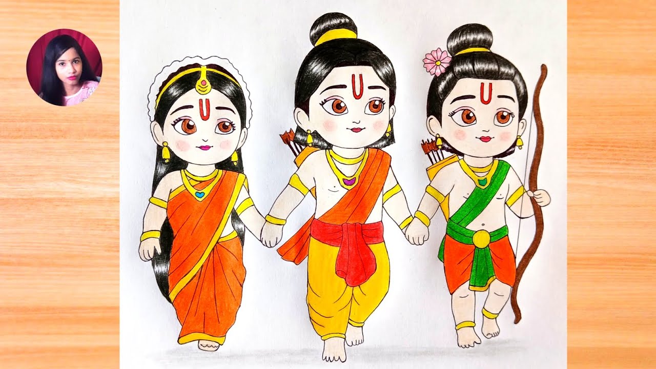 How to draw Cute Ram Sita and Lakshman || Cute Ram Lakshman Sita || Ram Navami drawing