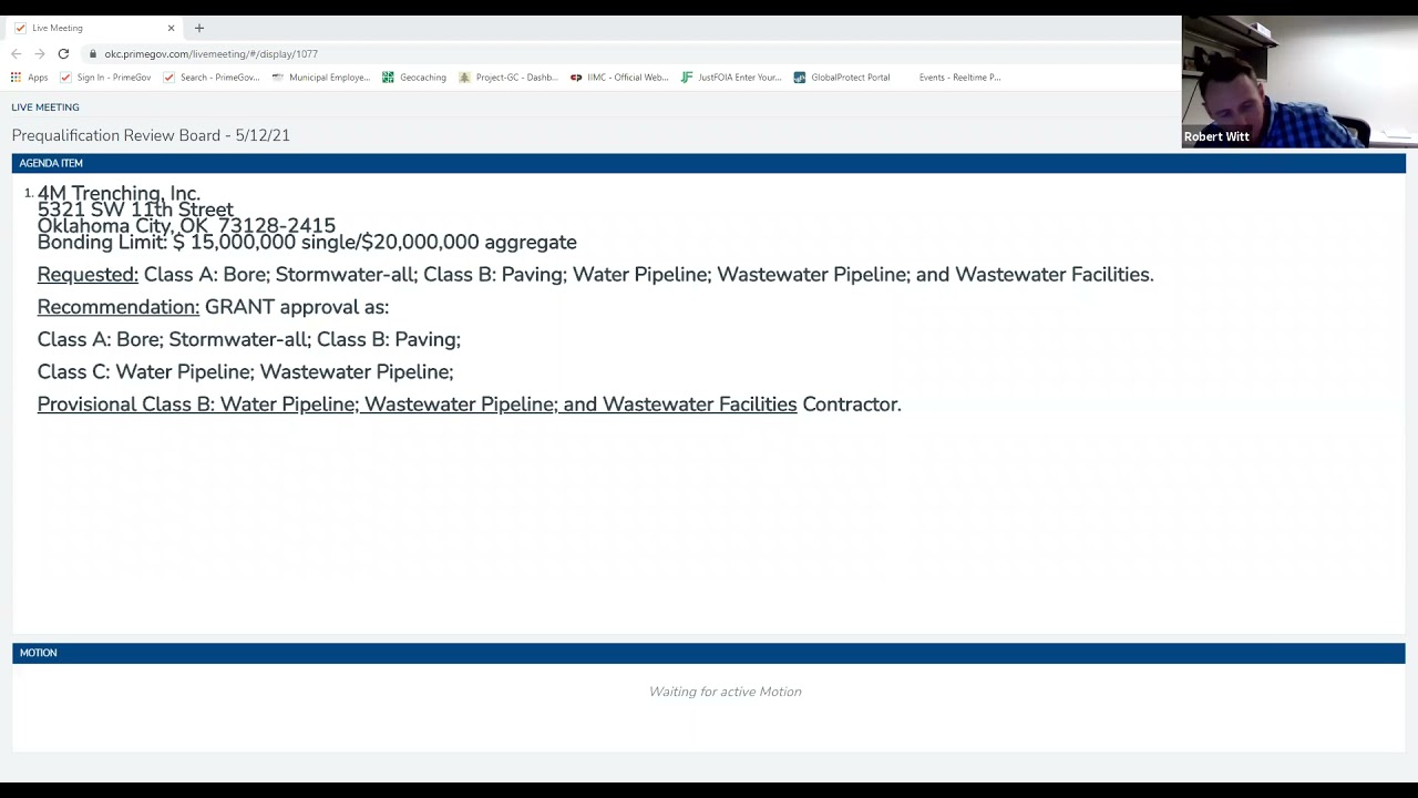 Oklahoma City Prequalification Review Board - May 12, 2021