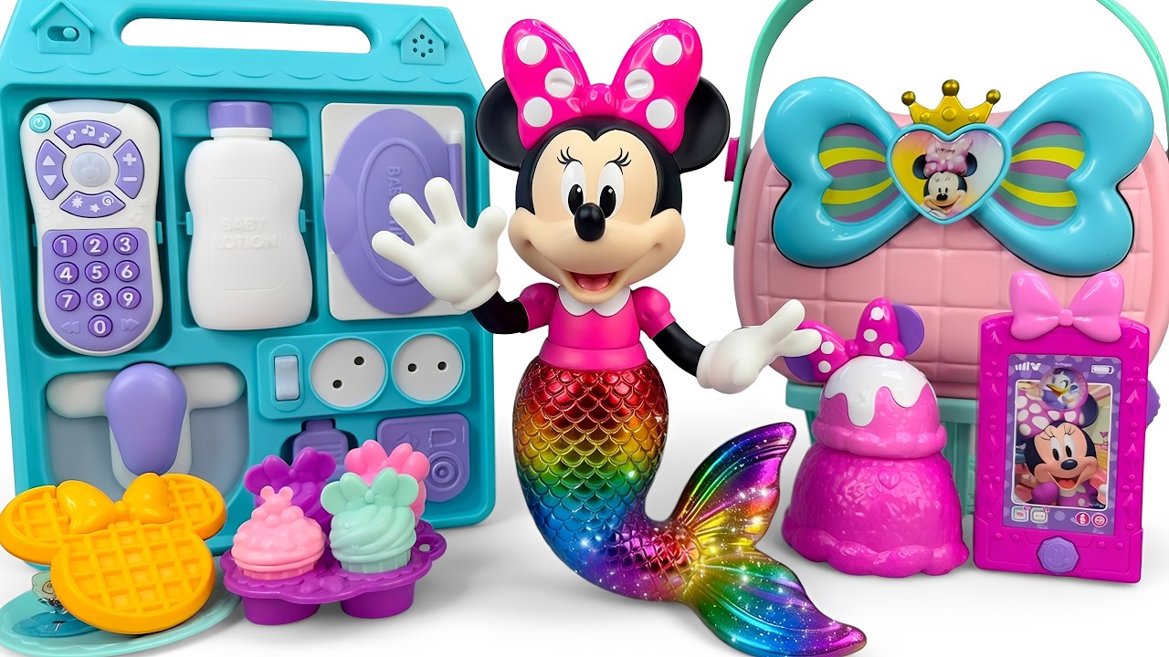 So Satisfying ASMR Minnie Mouse Rainbow Dress Big Fidget Busy Board & Sweet Dessert Toy Set Unboxing