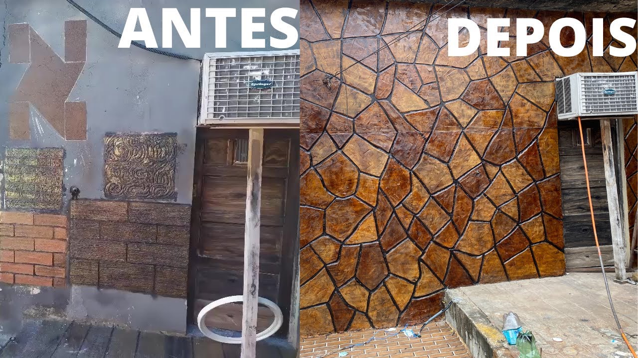 Efeito pedra com argamassa como renovar ,efeito pedra com verniz cor  imbuia, efeito pedra madeira