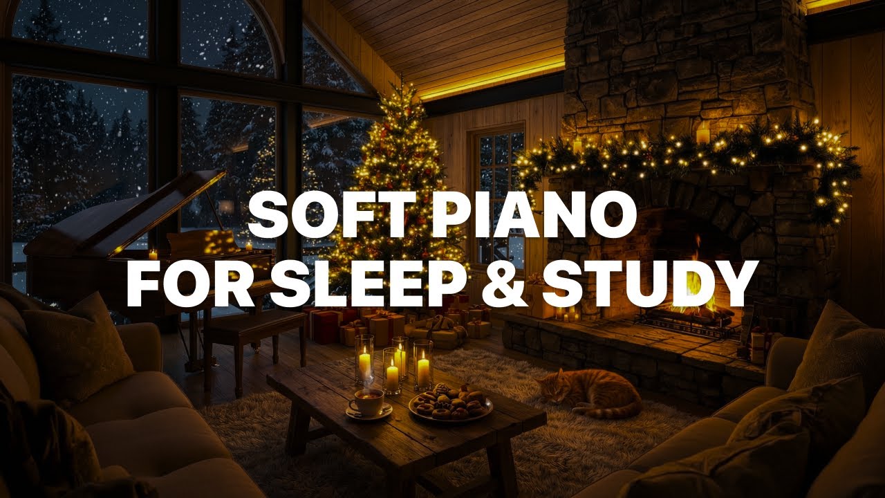 Warm Fireplace Ambience 2026 | Snow Christmas Night with Soft Piano for Study & Cozy Cabin Vibes