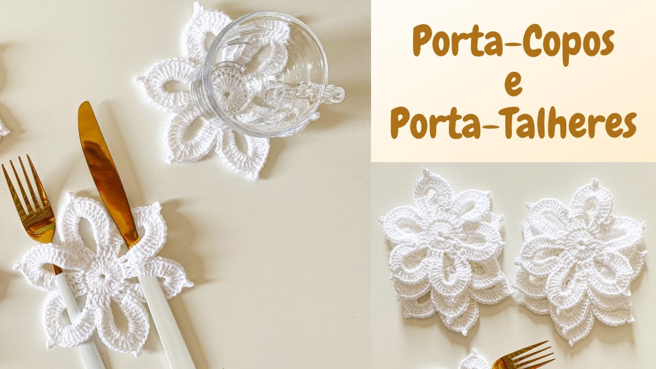 Porta copos de crochê / 2 em 1 / Porta Talheres de crochê / Nic Crochê