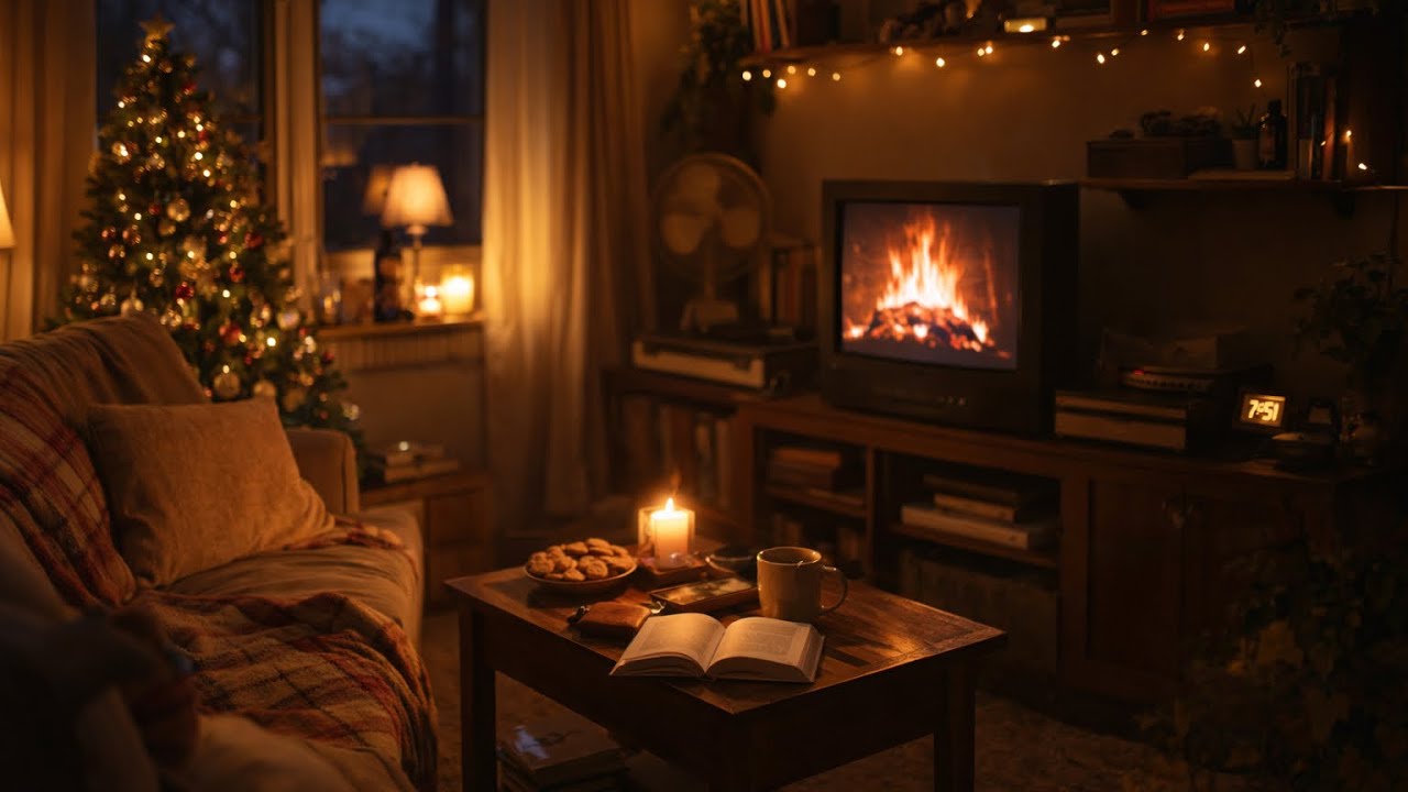 Retro Holiday Ambience | 3 Hours of Cozy Christmas Fireplace on TV 🎄🔥