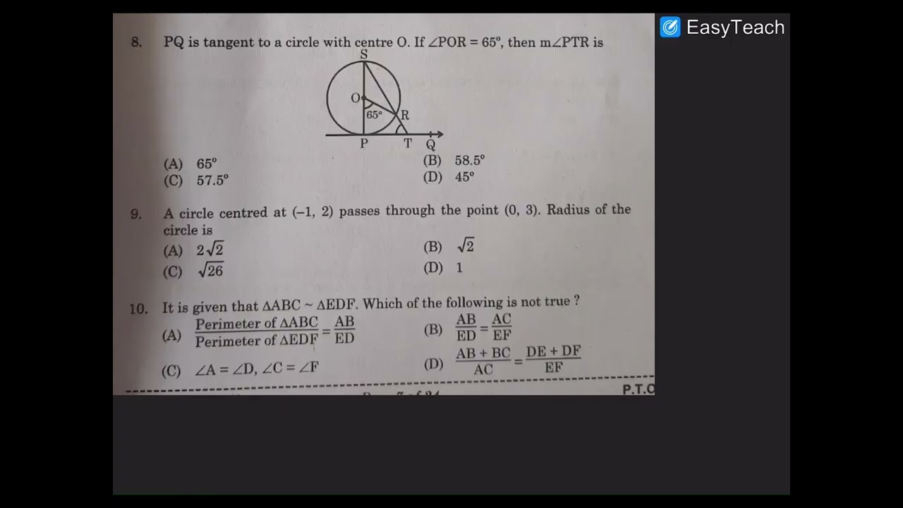 CBSE class 10  maths SET -2 answer key -mcq' 30/4/2 standard 2026