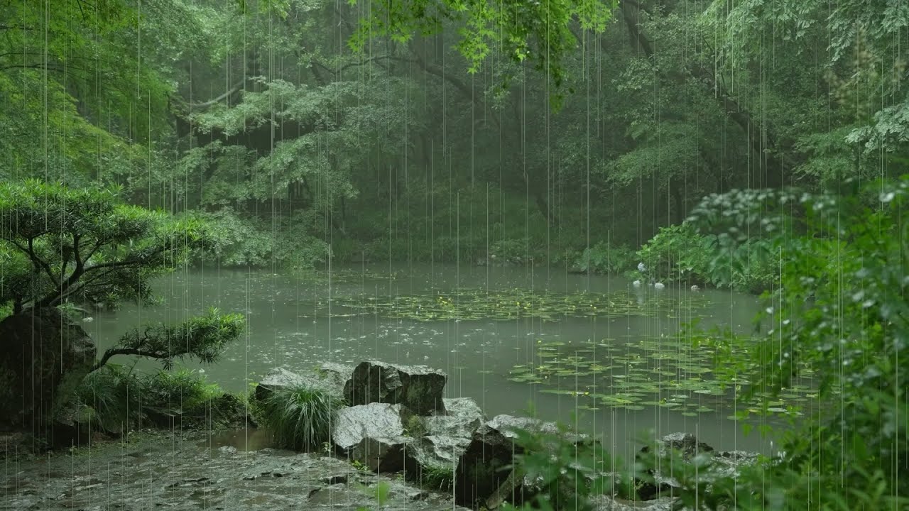 The beautiful lotus pond is raining(14) , sleep, relax, meditate, study, work, ASMR