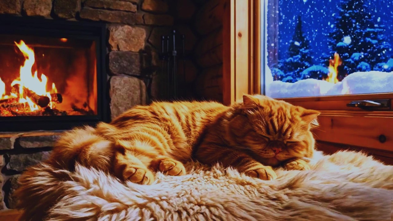 🐱 Cozy Orange Cat Sleeping by Fireplace to Soothe Your Mind & Sleep Deep 🔥 Tonight