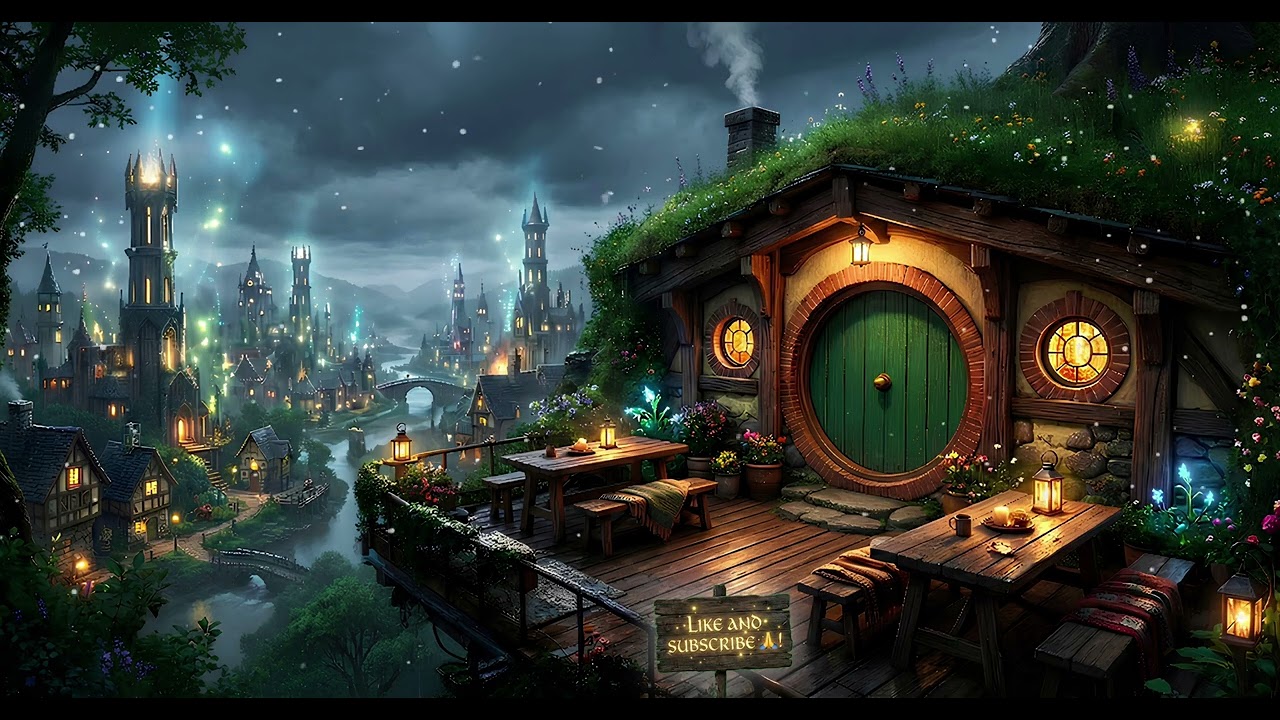 3 Hour Fantasy Jazz Instrumental 🌿 Hobbit Style Snowy Village Ambience | Cozy Lounge Music for Focus
