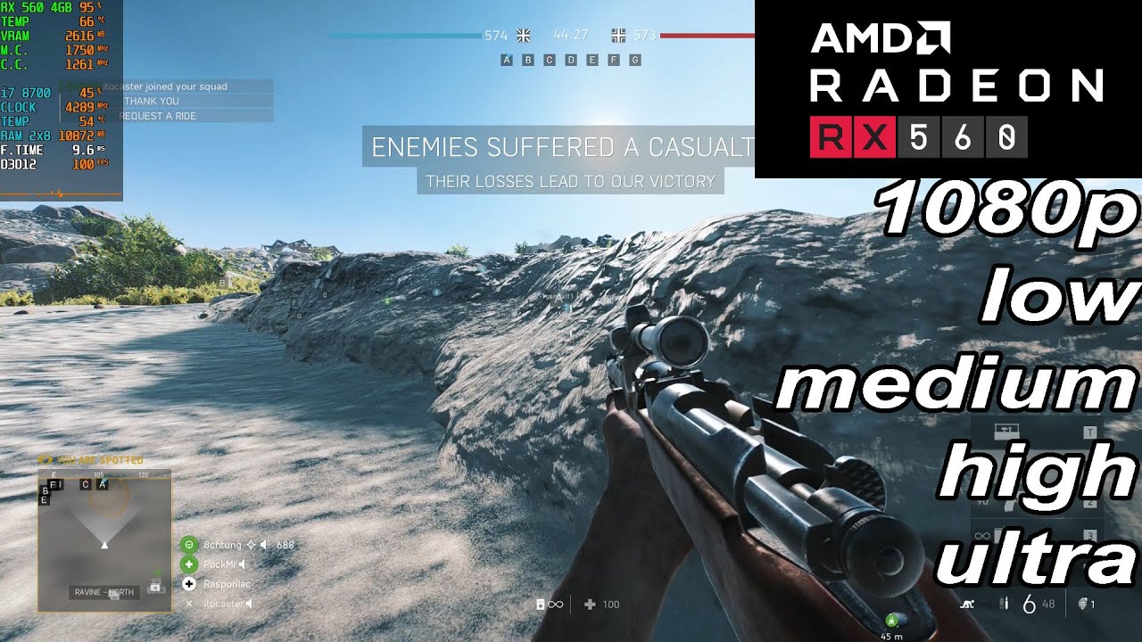 RX 560 4GB - Battlefield V - 1080p - Low, Medium, High, Ultra