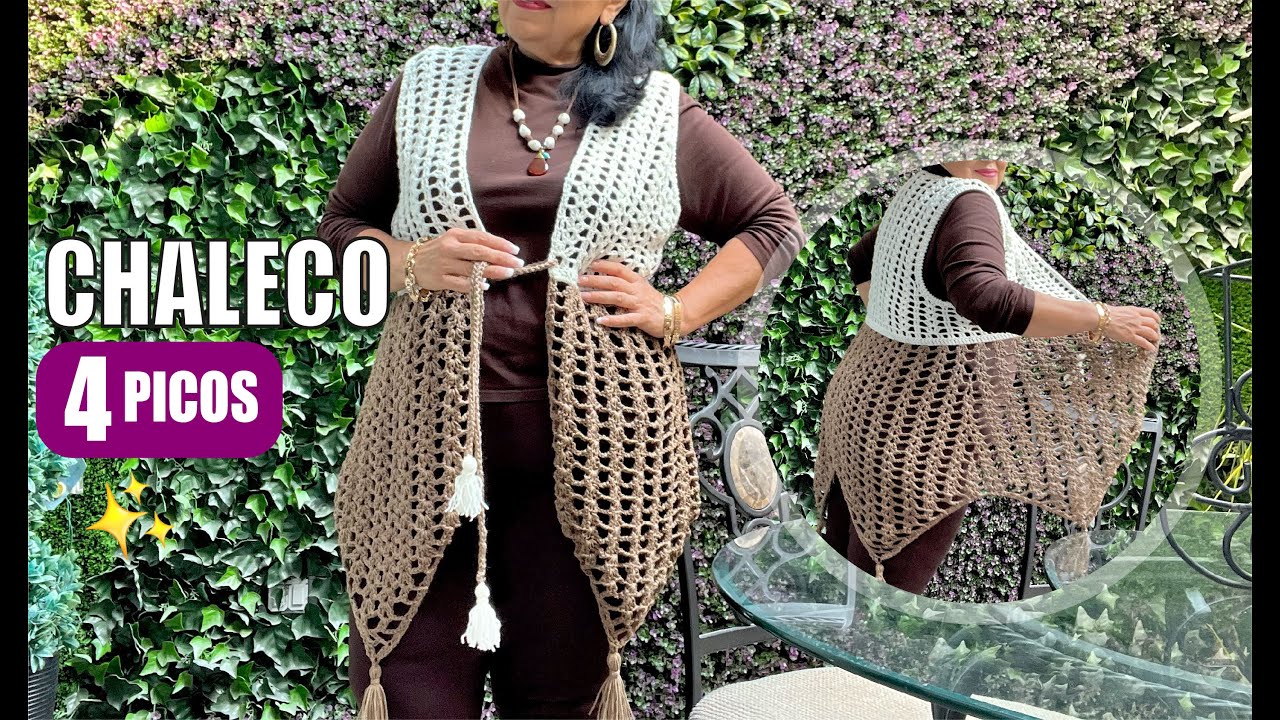 Cómo hacer un CHALECO TEJIDO DE 4 PICOS ​EN GANCHO O CROCHET FÁCIL 🔸​🔸​ Yo Tejo con LAURA CEPEDA