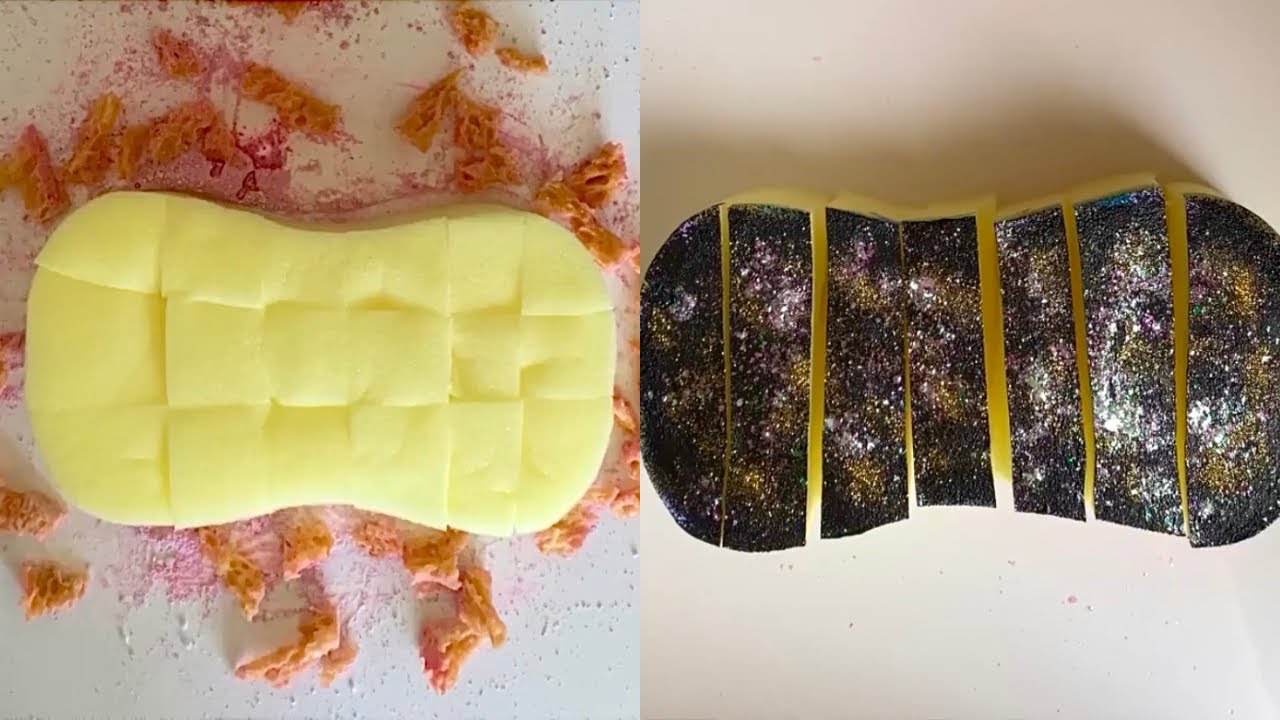 ASMR 💛🧽 big car sponge ripping + slicing - crispy dry + jelly sponge sounds