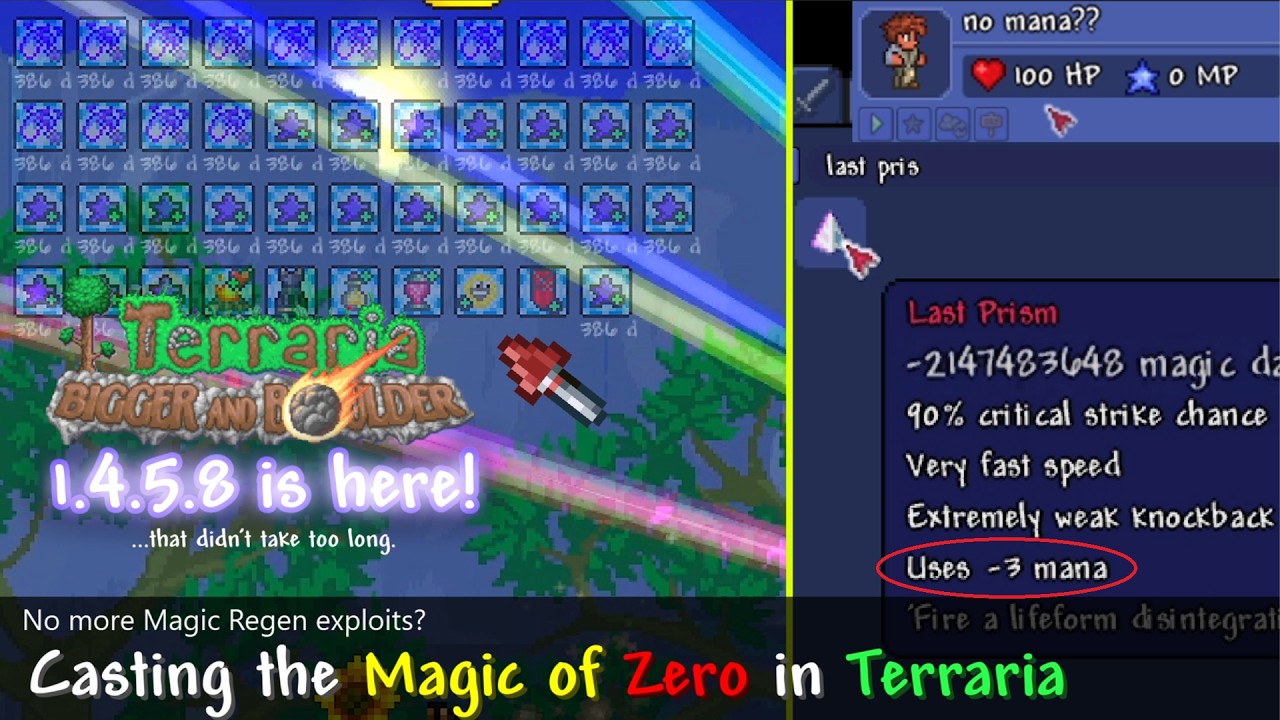 Terraria 1.4.5.8 nerfed Terraria 1.4.5.7, but they didn't nerf Terrasavr so you can get +&infin;% Mana