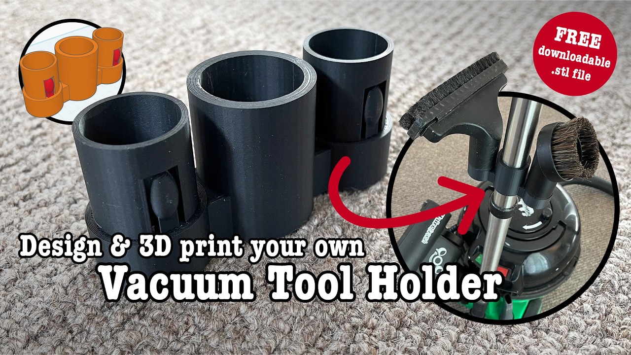 3D printed vacuum cleaner tool holder – designed in Tinkercad