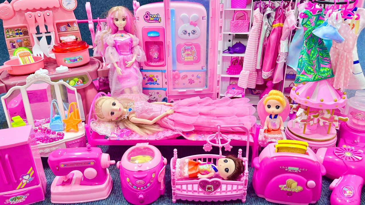 15 Minutes Satisfying with Unboxing Pink Barbie Doll Bedroom,Kitchen Collection Review Toys | ASMR
