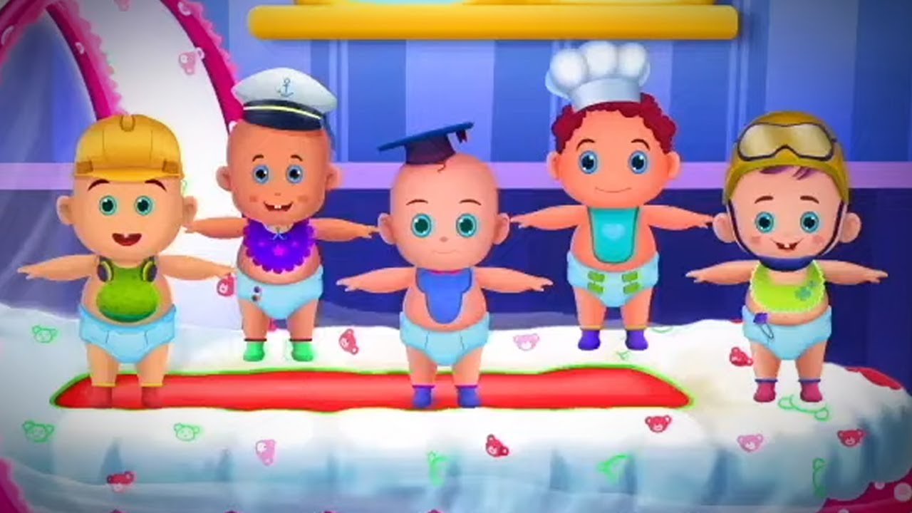 Fünf kleine Babys Springen auf dem Bett | Reim für Kinder