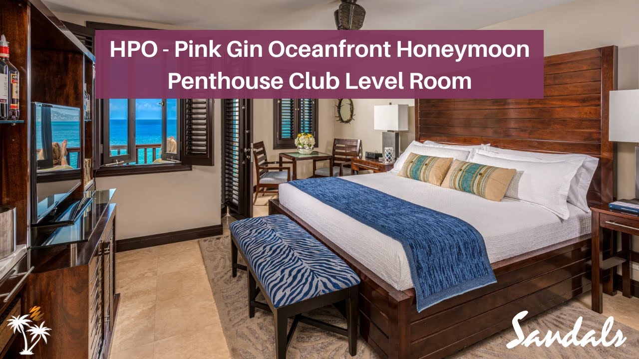 Room Tour: HPO - Pink Gin Oceanfront Honeymoon Penthouse Club Level Room | Sandals Grenada