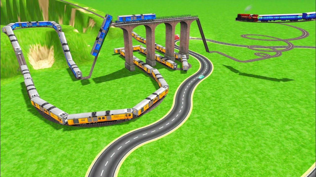 💝 TRAINS CROSSING CAREFULLY SQUARE CIRCLES BUMPY TRACKS😱RAILROAD RAILWORK BEANG DRIVE