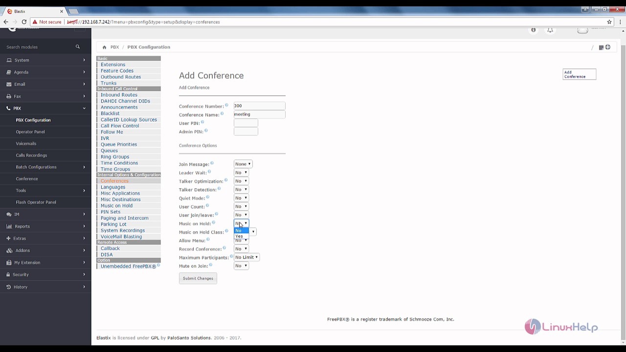 How to create Conference in Elastix