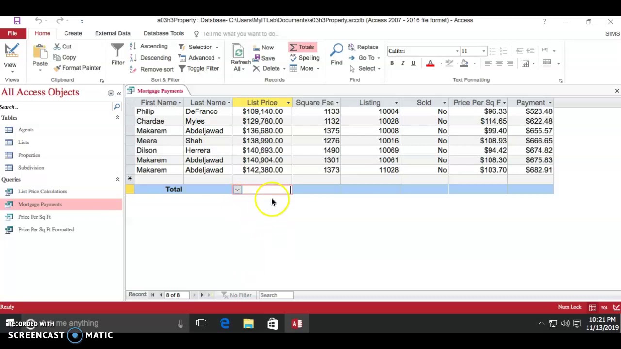 Adding Total Rows in Access