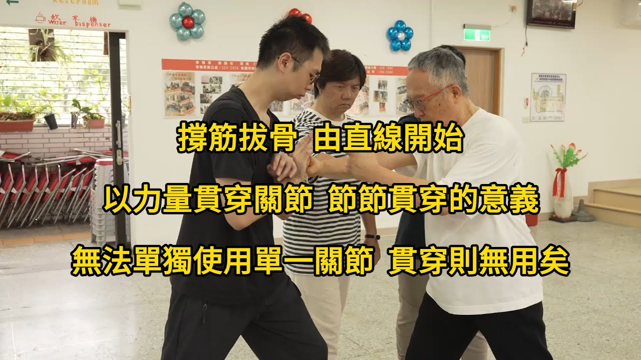 【20250614(05)】撐筋拔骨到節節貫穿，由直線開始，以力量貫穿關節，再於每個關節做出分支力；節節貫穿的意義，每一節都無法單獨使用，貫穿則無用矣；練筋，找出關節內的兩條筋，要兩條都能用上勁。