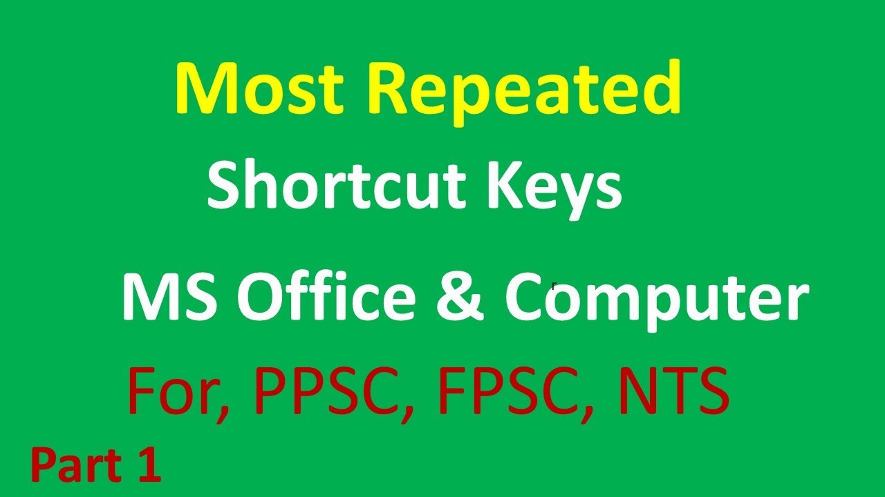 Computer Shortcut Keys | Keyboard shortcuts | PPSC, FPSC,CSS | Knowledge Portal | Part 1