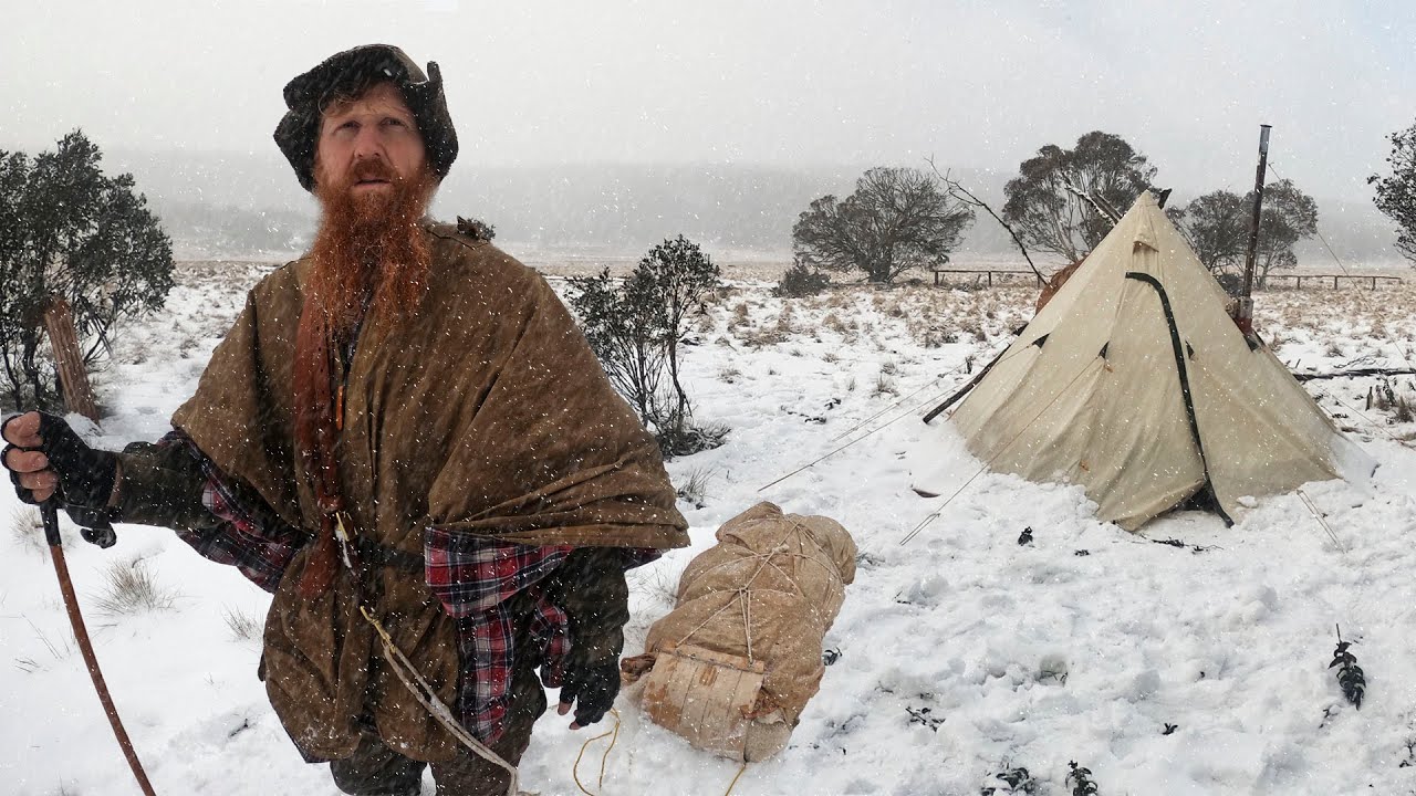 3 Days in a SNOWSTORM | Hot Tent Camping with Traditional Gear
