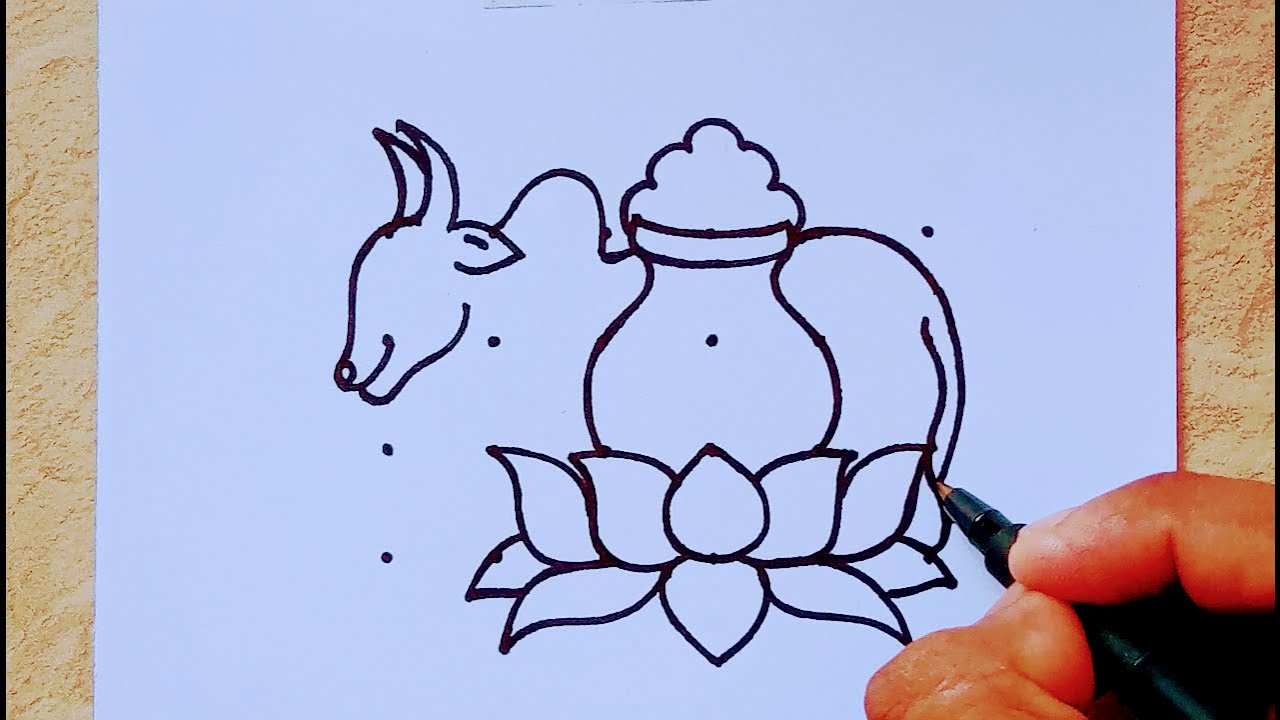 Easy Sankranti drawing from 4×6 dots // Mattu pongal kolam // Pongal drawing // Sankranti Rangoli